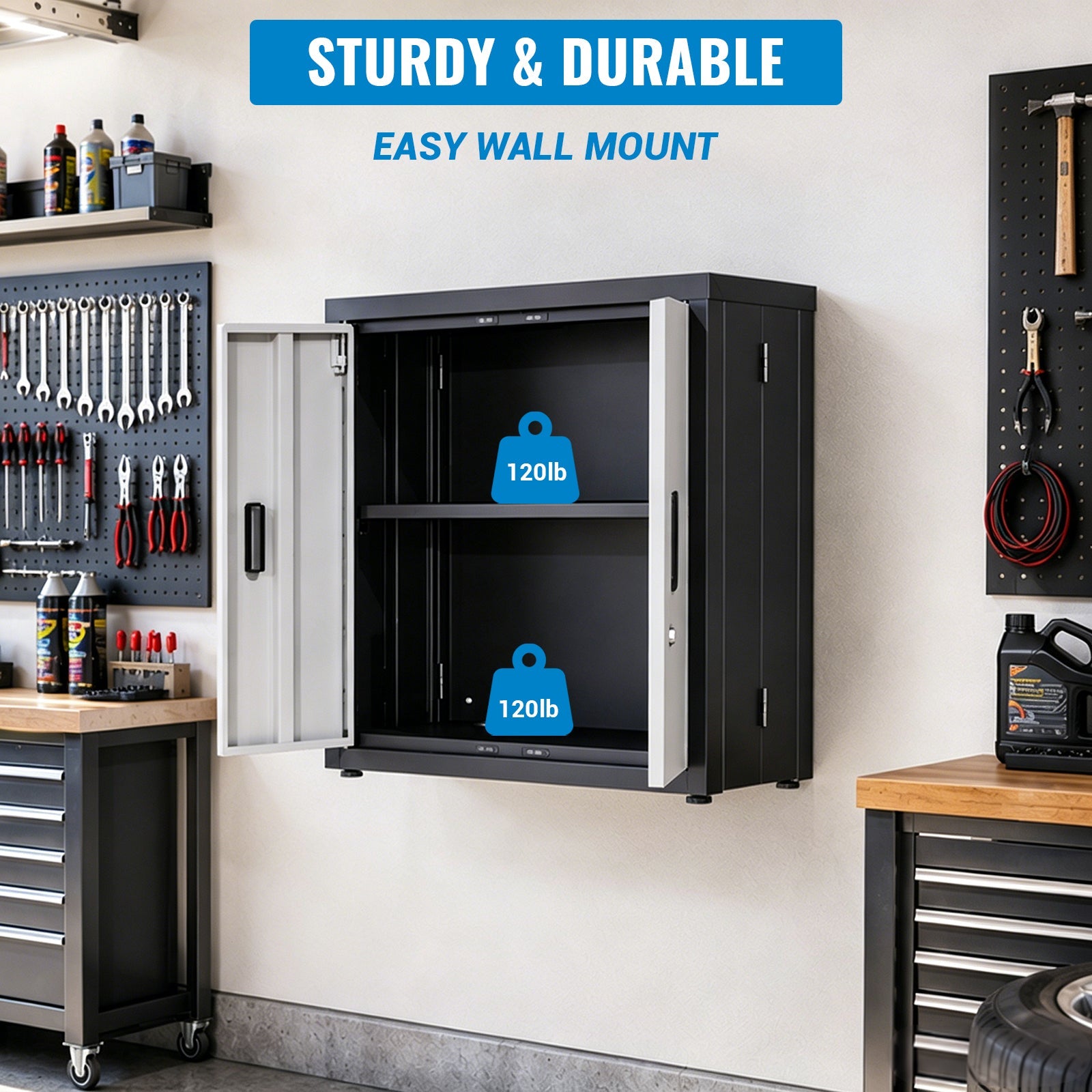 Metal Tool Garage Storage Cabinet with 2 Doors and Lock by HouseOfZazla