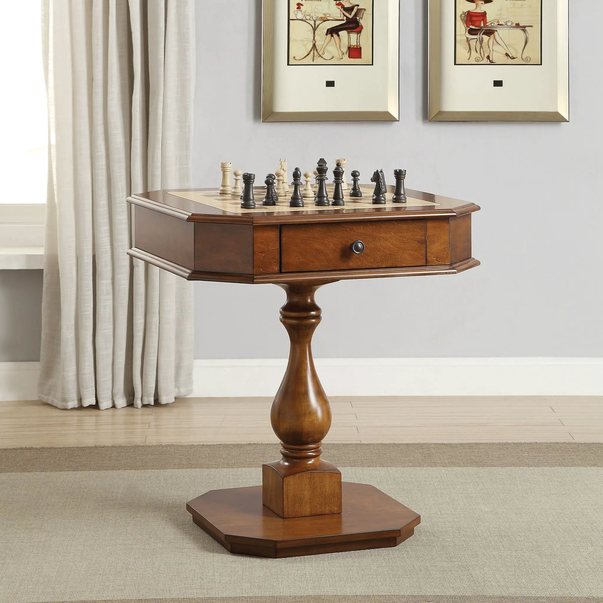 Bishop - Reversible Chess Checker Game Table With Game Tray (Chess Fingures Not Included) by Unique Piece Furniture