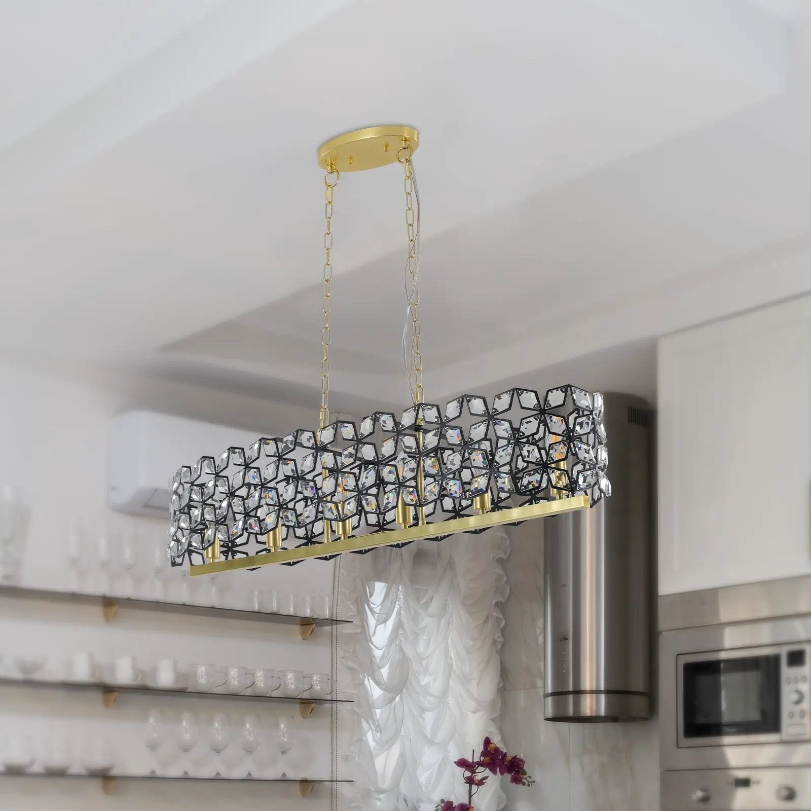 39" Contemporary Crystal and Black-Gold Pendant Chandelier by HouseOfZazla