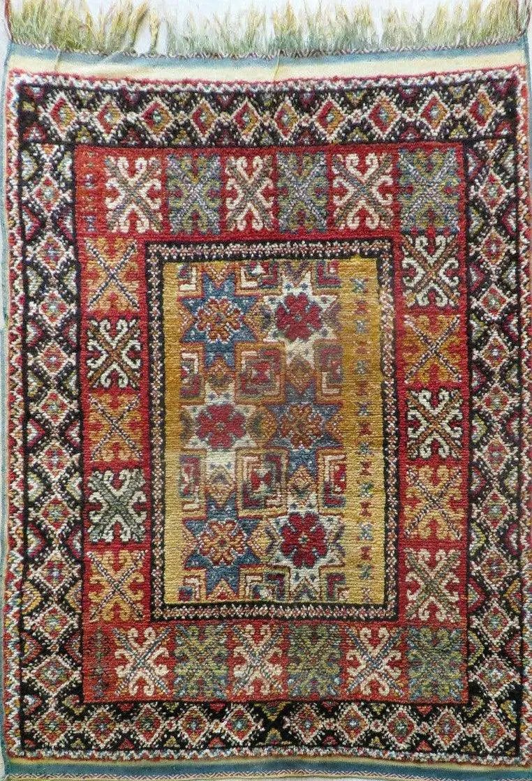 Vintage Moroccan Rug 4x5 ft, Bronze Red Black, Geometric Stars, High Quality Moroccan Carpet, Berber Rug, Handmade Wool Area Rug, Unique Rug by Jewel Rugs