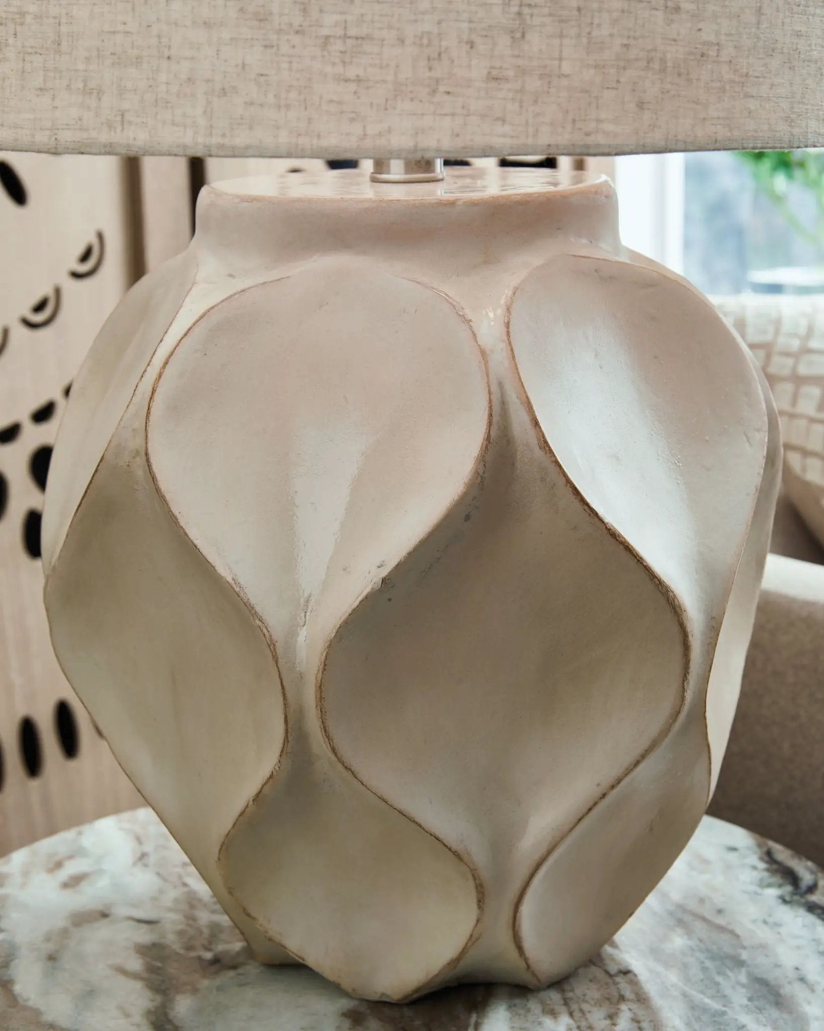 Edselham - Paper Table Lamp - Distressed Cream by Unique Piece Furniture