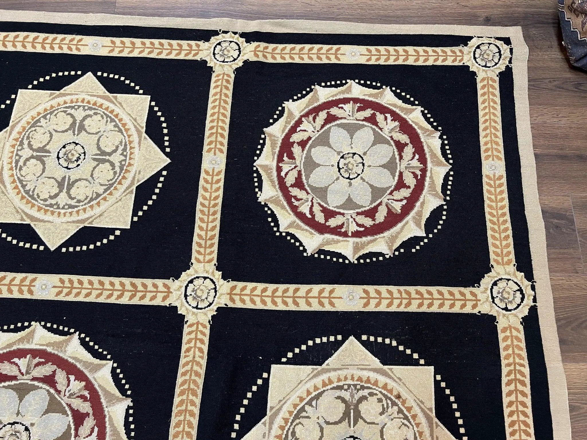 Large Needlepoint Rug 10x13, Panel Design, Black and Beige, Wool Needlepoint Carpet 10 x 13, English Garden, Handwoven Area Rug, Living Room by Jewel Rugs