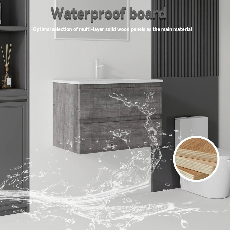 24 Inch Floating Bathroom Vanity with Sink, Soft-Close Drawer, Ceramic Sink, Plywood by HouseOfZazla
