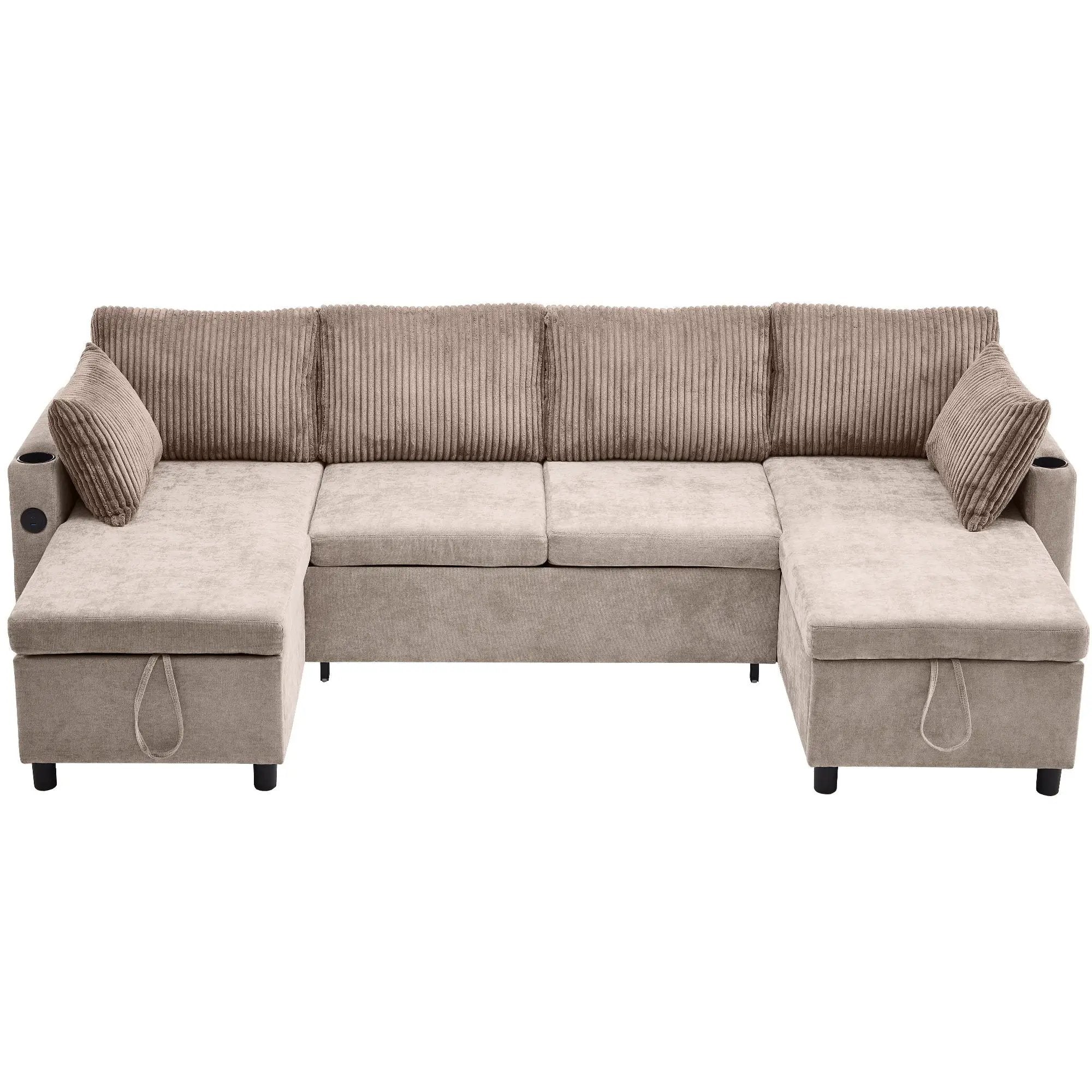 Sectional Sofa Bed With Pull Out Sleeper, USB Ports, Cup Holders by HouseOfZazla