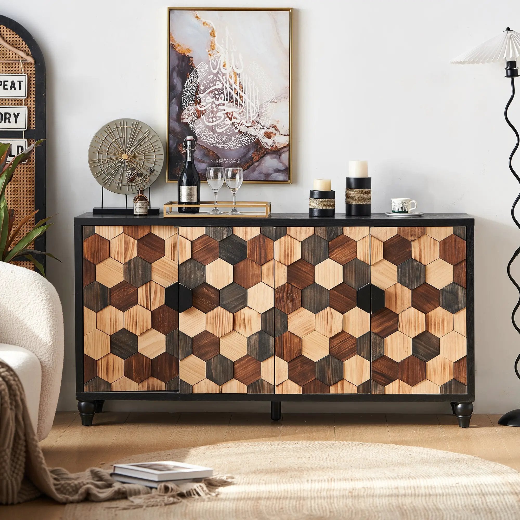 Distressed Storage Cabinet with Honeycomb Pattern by HouseOfZazla