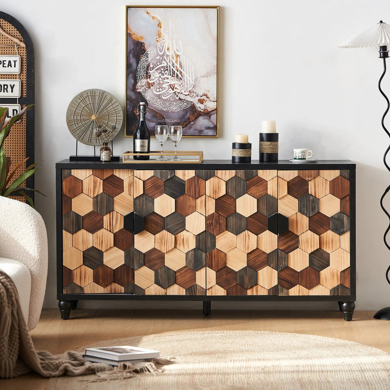 Distressed Storage Cabinet with Honeycomb Pattern by HouseOfZazla