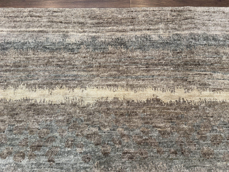 Modern Tibetan Wool Rug 8x10, Abstract, Contemporary, Handmade, Gray, Stripes by Jewel Rugs