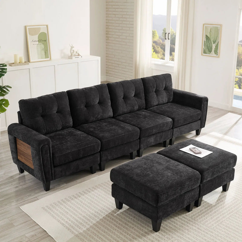 Modular Sectional Sofa With Movable Ottomans, USB Ports & Side Tables by Unique Piece Furniture