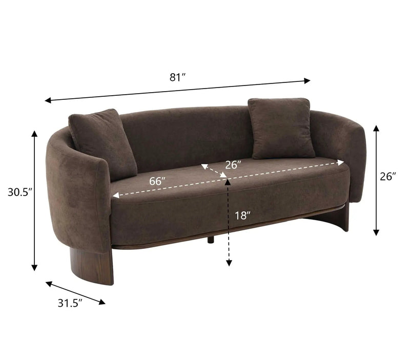 81 In. Curved Velvet Sofa With Wooden Base by HouseOfZazla