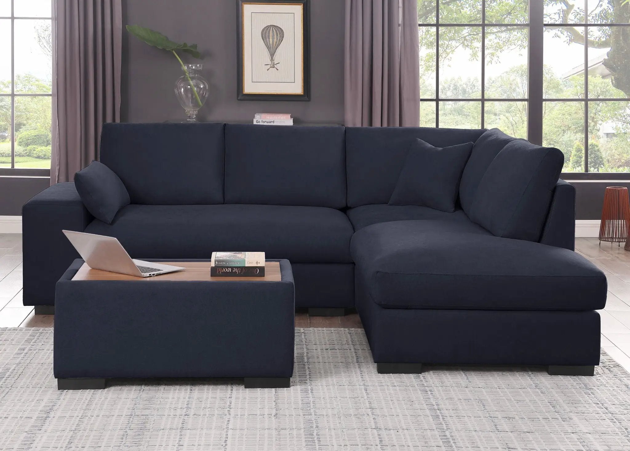 Joshua - 100" Sectional Sofa with Right Facing Chaise and Console Ottoman by Unique Piece Furniture