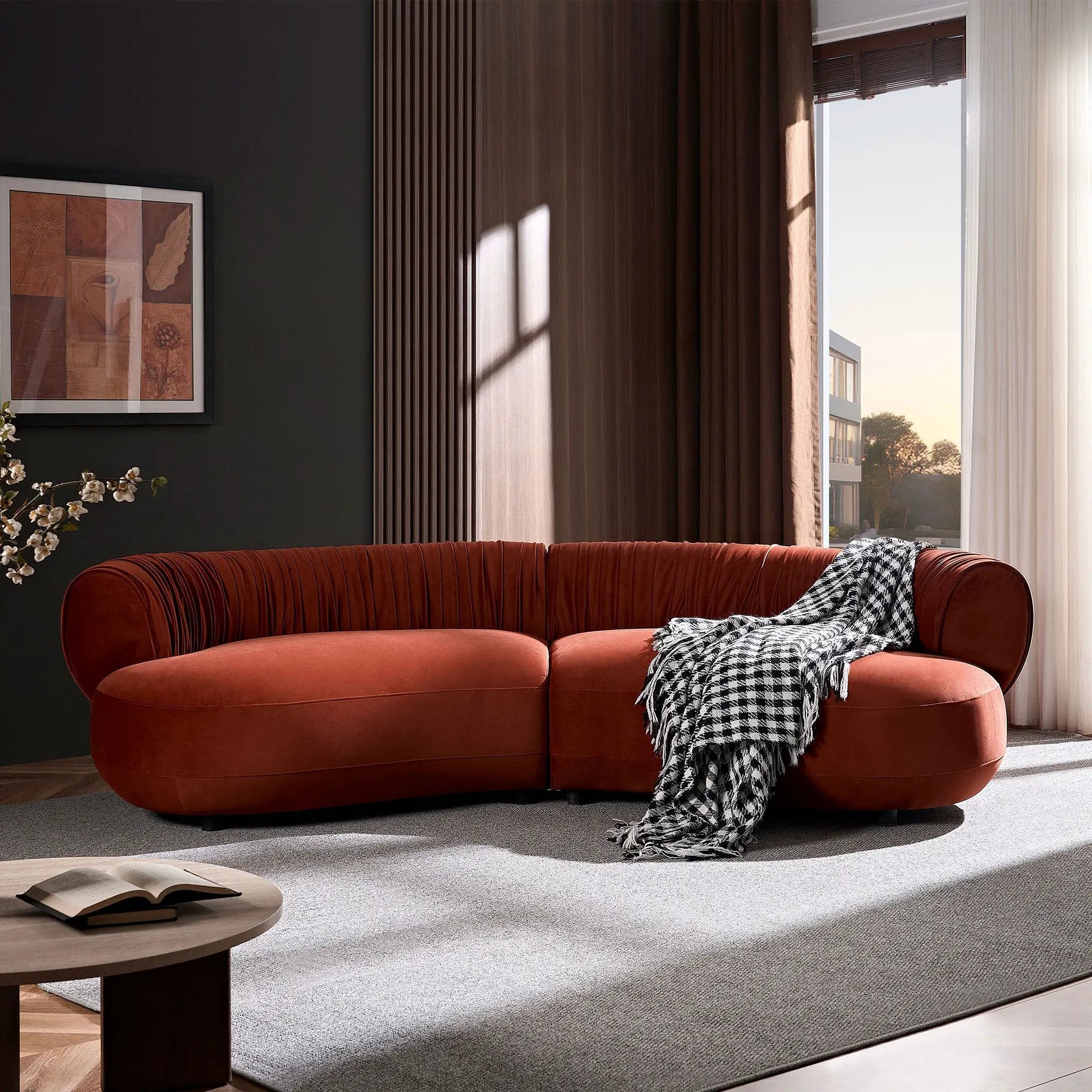 Modern Curved Sofa with Elegant Crescent Silhouette Design by HouseOfZazla