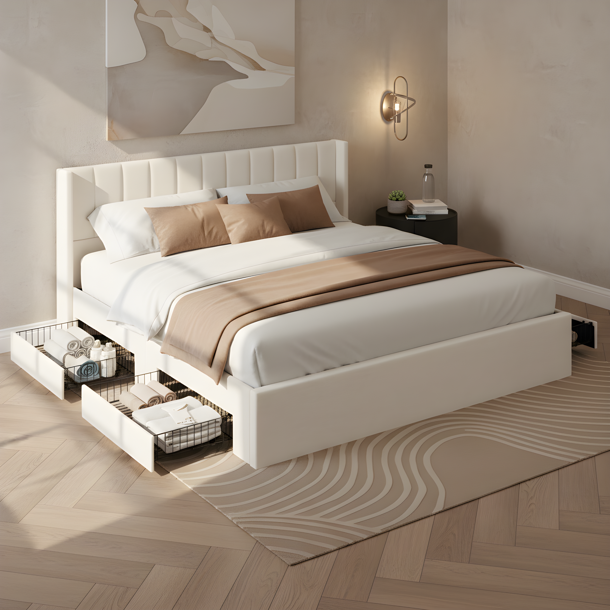 Large-Capacity Upholstered Storage Bed with Drawers by HouseOfZazla