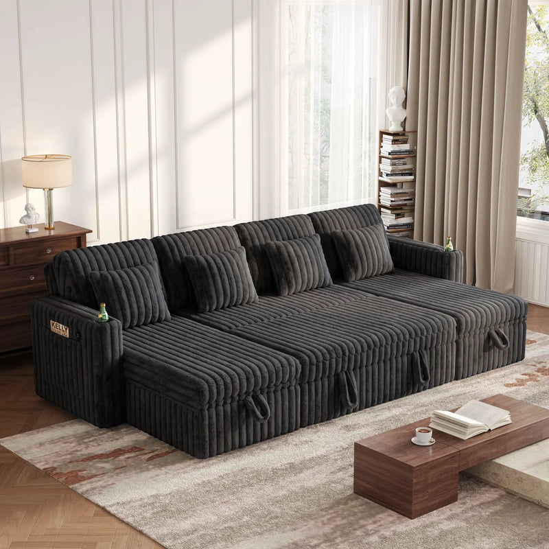 U Shaped Plush Corduroy Fluffy Sectional Sleeper Sofa by HouseOfZazla