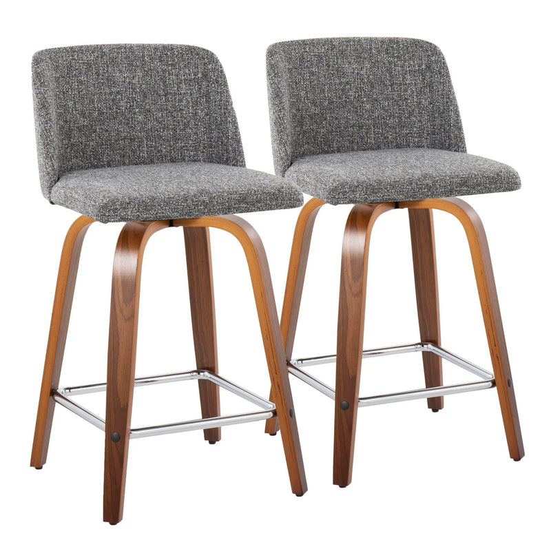 Toriano - Mid Century Modern Fixed Height Counter Stool With Swivel And Square Footrest (Set of 2) by HouseOfZazla