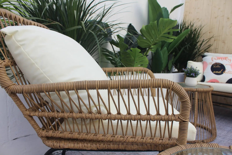 6PCS Outdoor Patio Balcony Natural Color Wicker Sofa Chair Set with Beige Cushion,Round Tempered Glass Table by HouseOfZazla