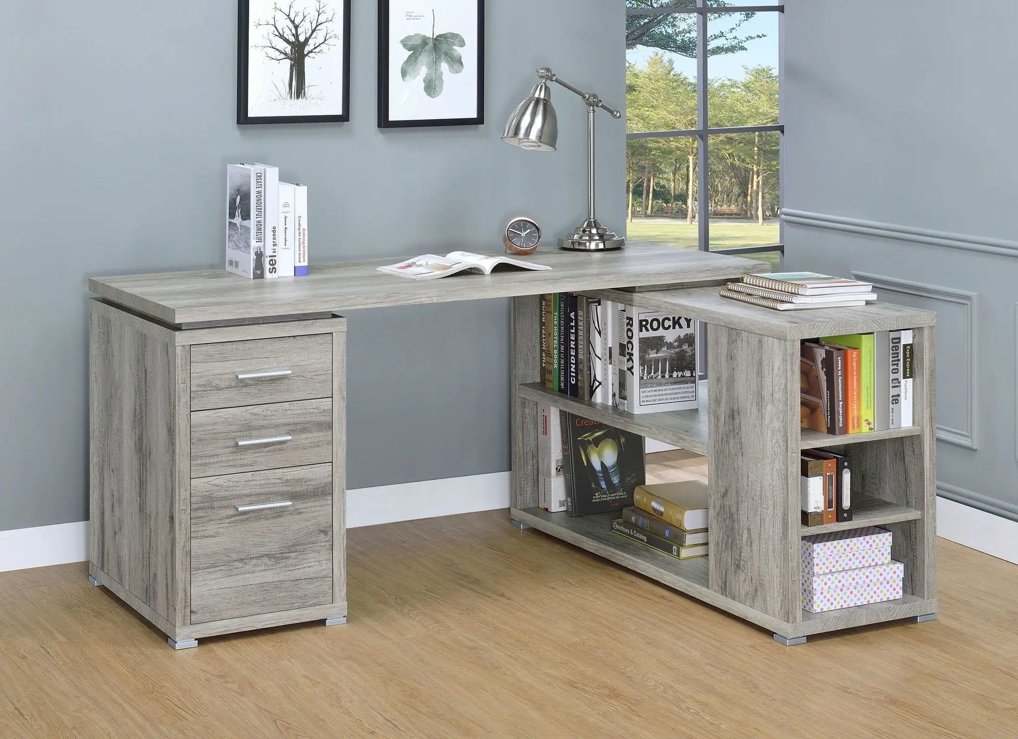 Yvette 60-inch 3-drawer L-Shape Computer Desk Grey Driftwood by Unique Piece Furniture