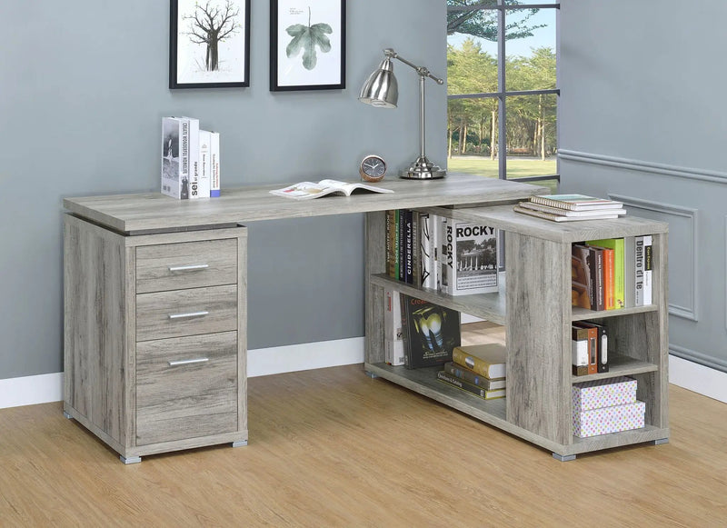 Yvette 60-inch 3-drawer L-Shape Computer Desk Grey Driftwood by Unique Piece Furniture