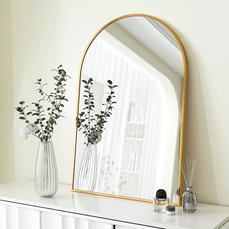 24x36 Inch Gold Metal Framed Arched Mirror by BLAKHOM