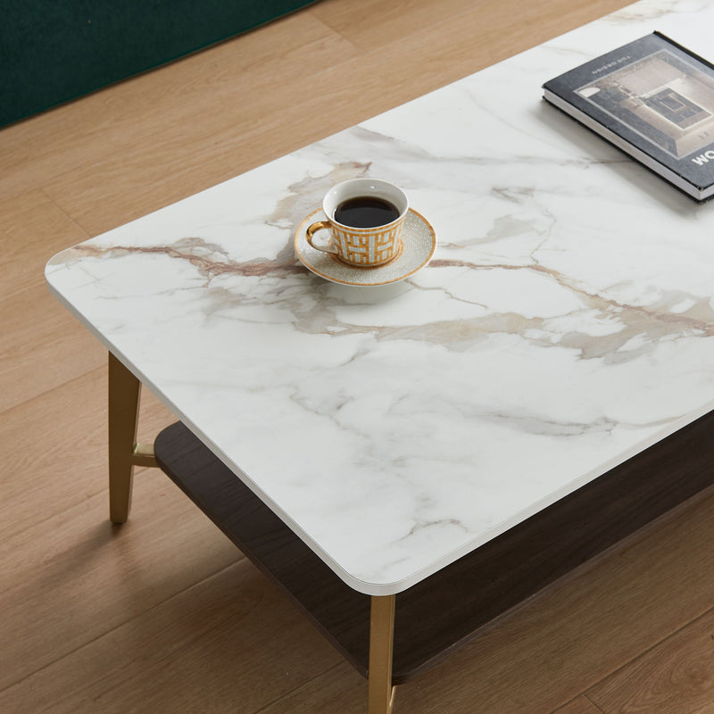 Rectangular Coffee Table with Metal Frame - Golden / White, photo 8 of 11