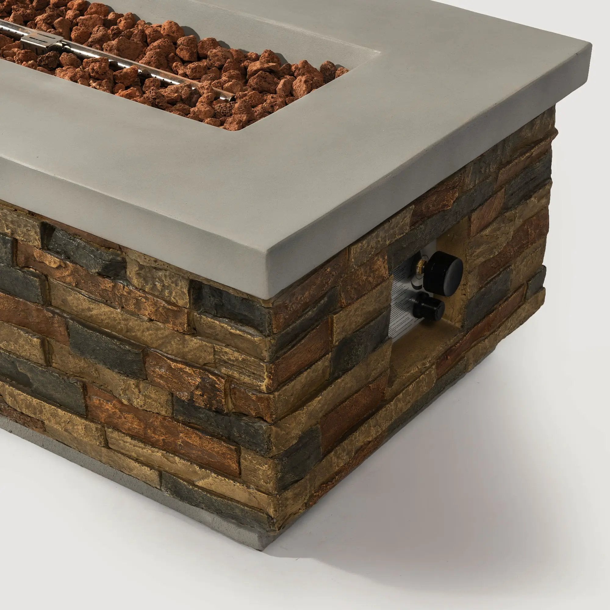 Propane Gas Fire Pit Table, 60000 Btu Rectangular For Outside Patio - Sandstone by HouseOfZazla