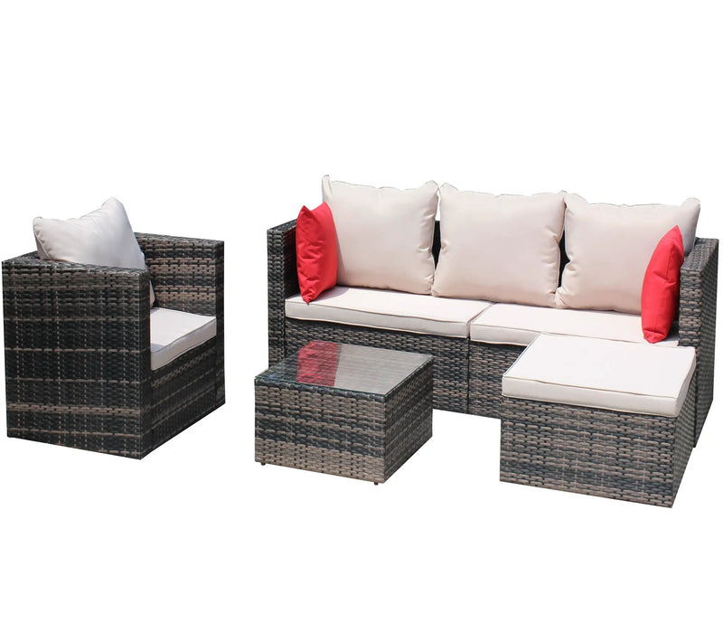 Rattan Patio Furniture Set Wicker Sofa Cushioned Sectional (4 Pieces, Brown) by HouseOfZazla