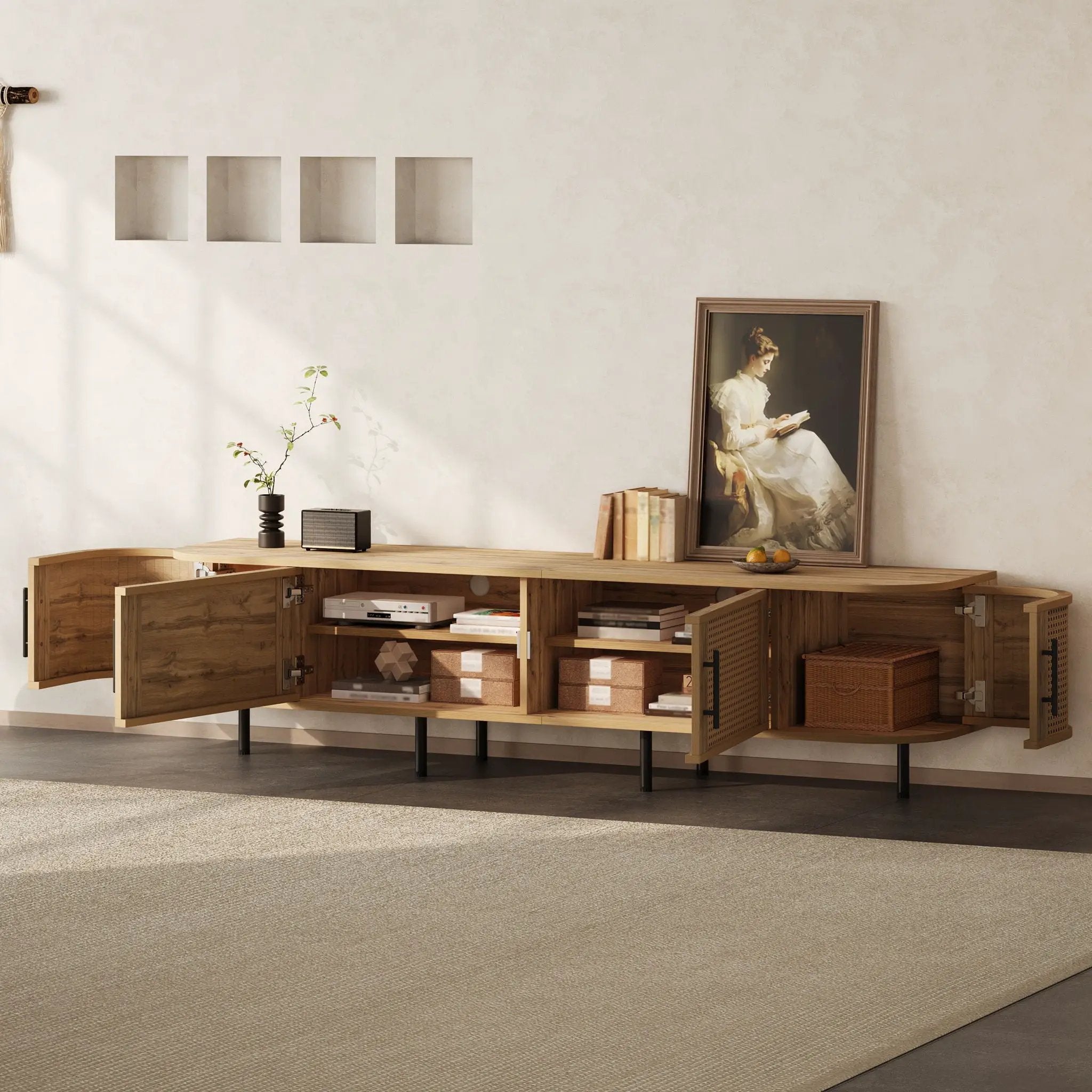 70" TV Stand With Doors, Construction For TVs Up To 80" - Natural Wood by HouseOfZazla