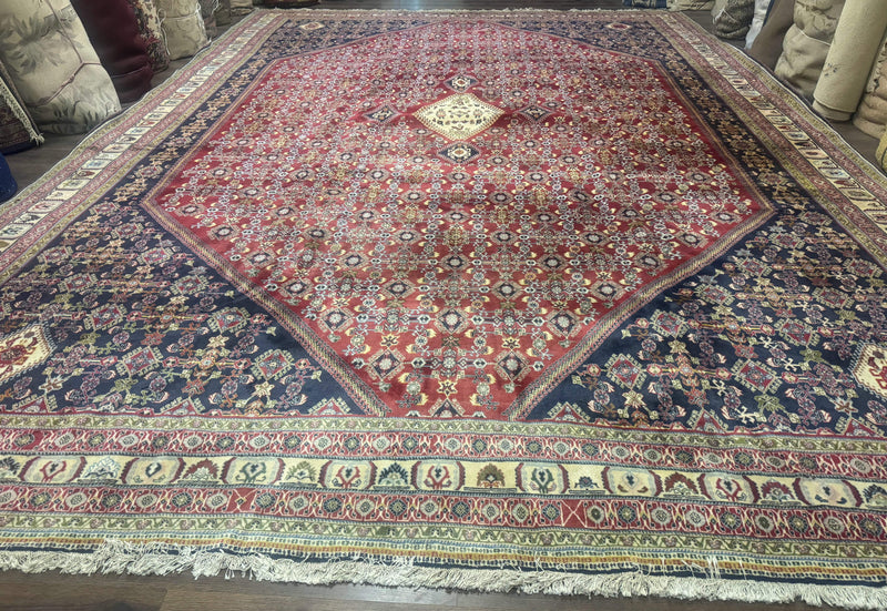 Palace Size Persian Shiraz Rug 13x19, Tribal Rug, Herati Pattern, Brick Red Navy Blue Beige, Oversized Persian Wool Area Rug, Extra Large by Jewel Rugs