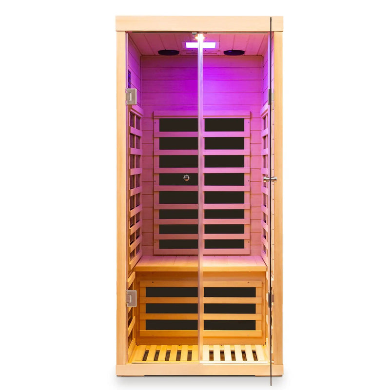 Luxury Indoor Low EMF Far Infrared Sauna Room with Hemlock Wood and Glass Double Doors by HouseOfZazla