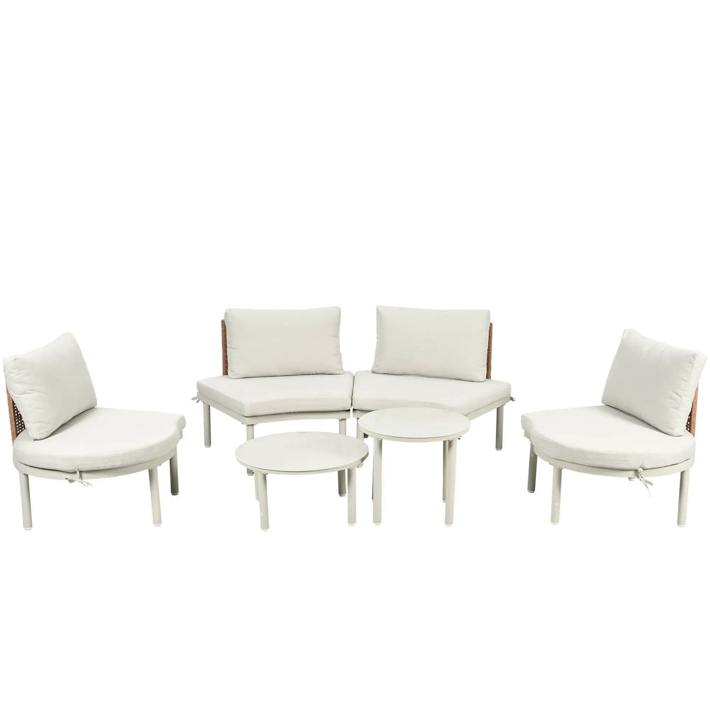 6 Piece Patio Set, Half Moon Outdoor Sectional Sofa With 2 High Low Coffee Tables, 4 Pillows & Cushions by HouseOfZazla