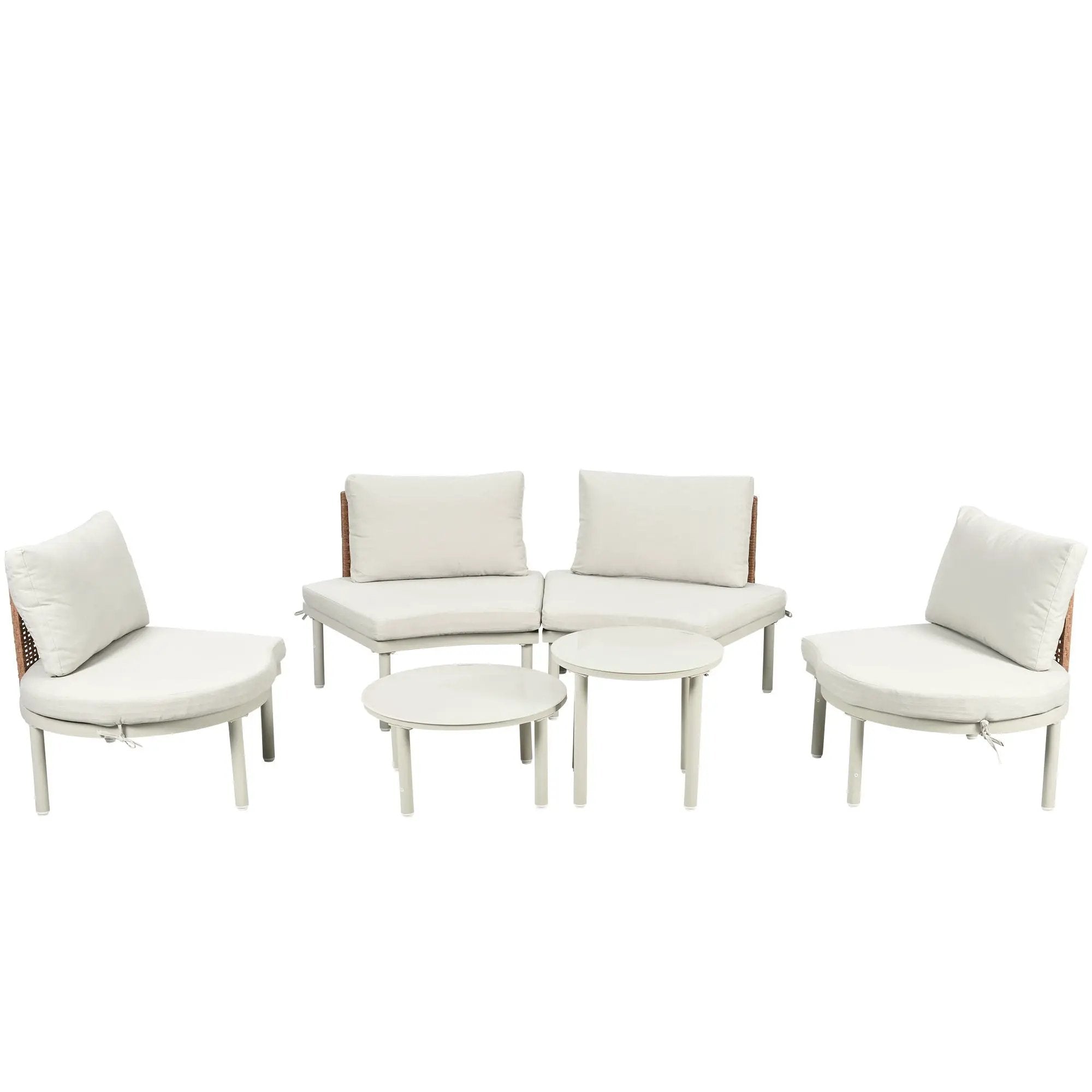 6 Piece Patio Set, Half Moon Outdoor Sectional Sofa With 2 High Low Coffee Tables, 4 Pillows & Cushions by HouseOfZazla