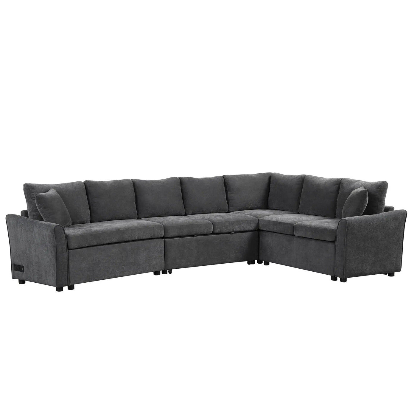 L-Shaped Sofa Convertible Sofa Bed Pull Out Sofa Sleeper With Two Back Pillows, Two USB Ports And Two Power Sockets For Living Room by HouseOfZazla
