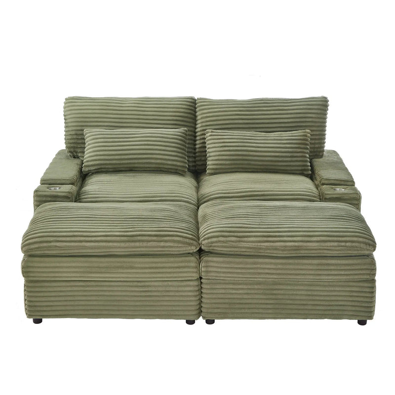 Convertible Loveseat Sofa With Storage, USB Ports, Cup Holders by HouseOfZazla