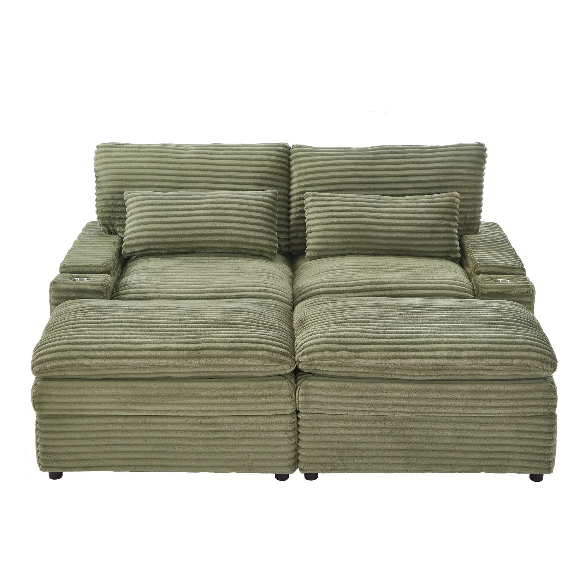 Convertible Loveseat Sofa With Storage, USB Ports, Cup Holders by HouseOfZazla