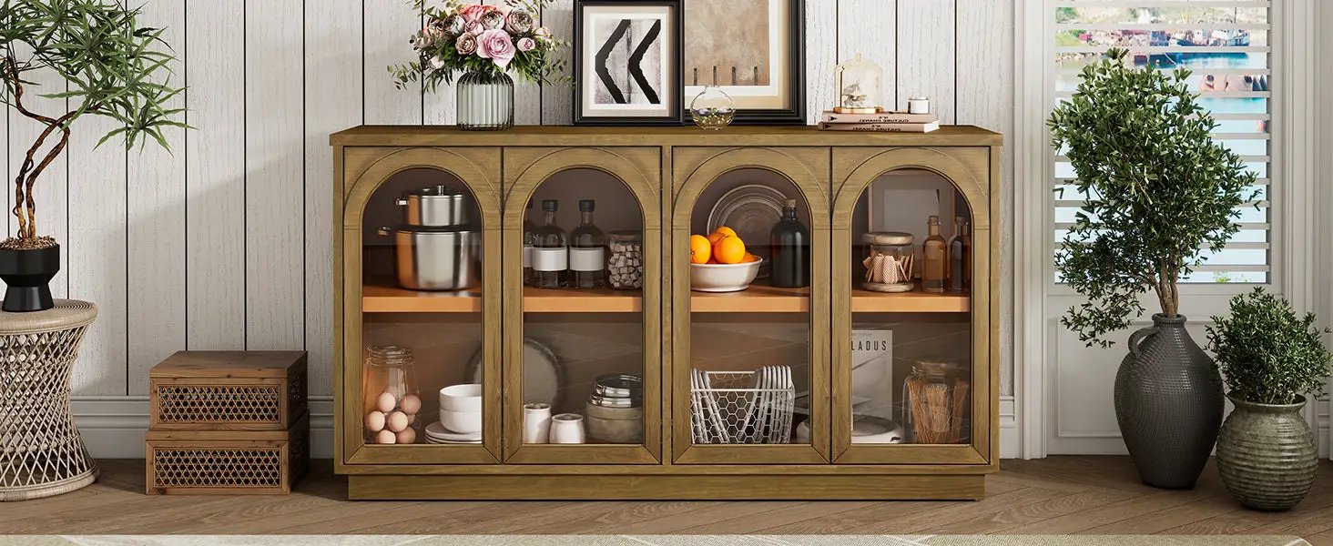 TREXM 4-Door Large Storage Buffet Cabinet with Glass Doors by HouseOfZazla