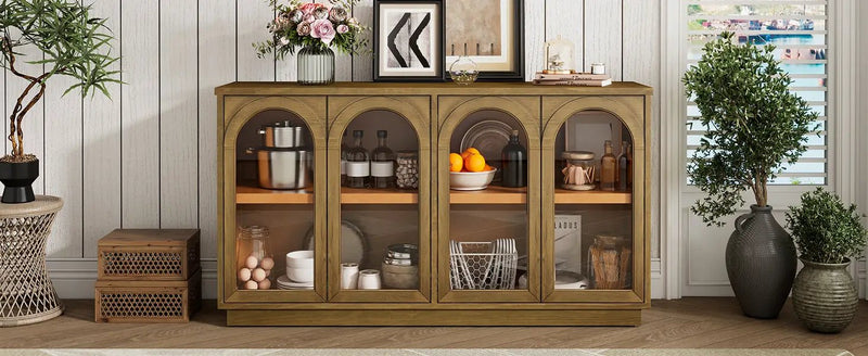 TREXM 4-Door Large Storage Buffet Cabinet with Glass Doors by HouseOfZazla