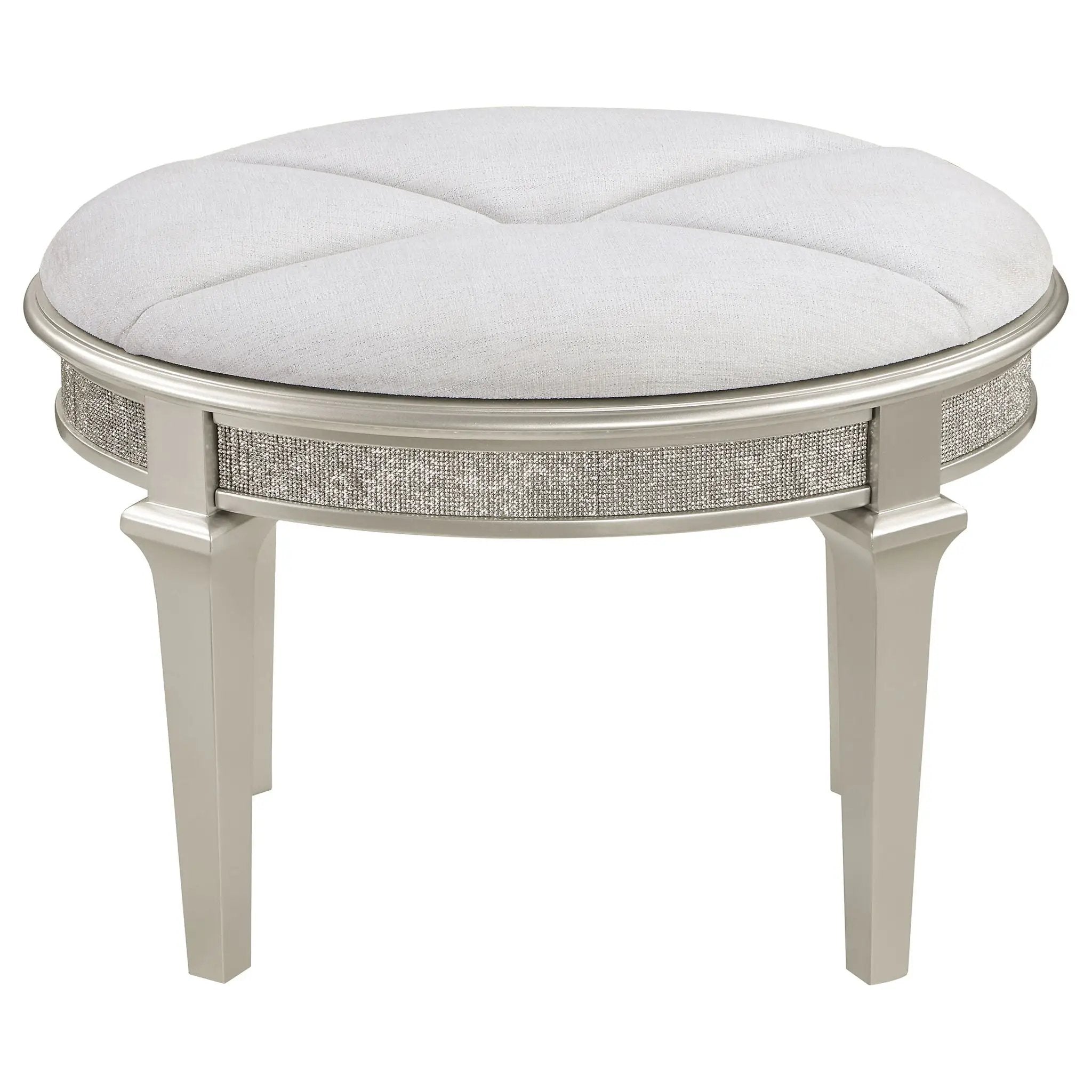 Colwood - Upholstered Oval Vanity Stool With Glitter Trim Seat - Silver Gray by HouseOfZazla