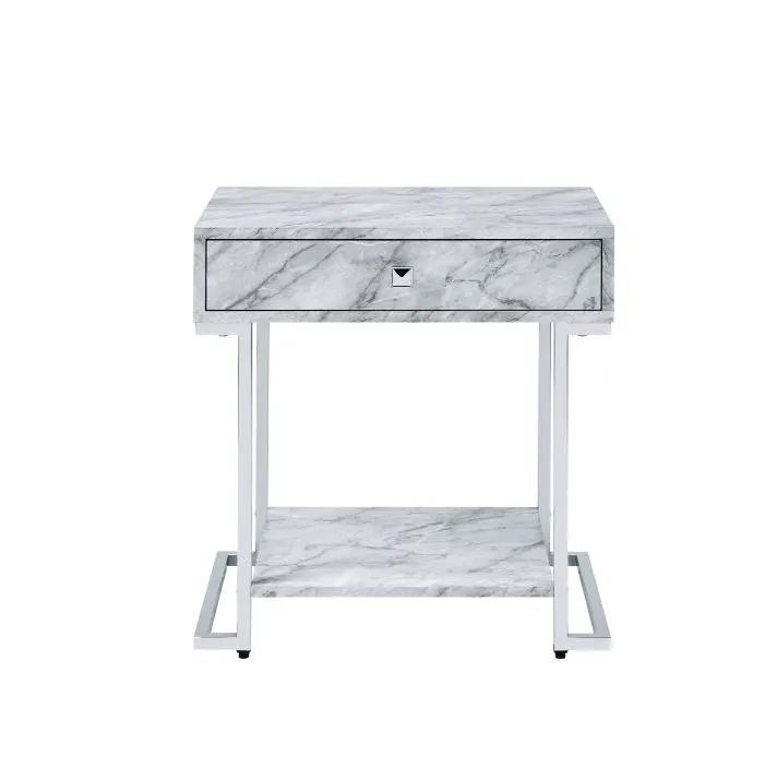 Wither - Accent Table - White Printed Faux Marble & Chrome by Unique Piece Furniture