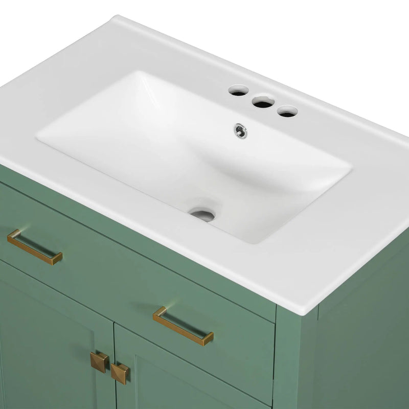 Bathroom Vanity With Ceramic Sink, Modern Single Bathroom Cabinet With 2 Doors And A Shelf, Soft Close Doors by HouseOfZazla