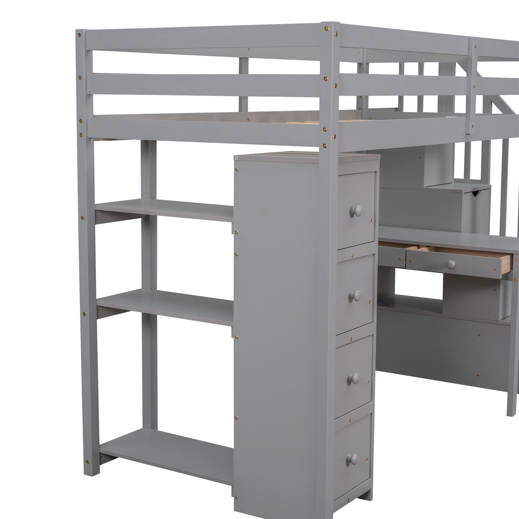 Loft Bed With Storage Drawers, Desk And Stairs With Shelves by HouseOfZazla