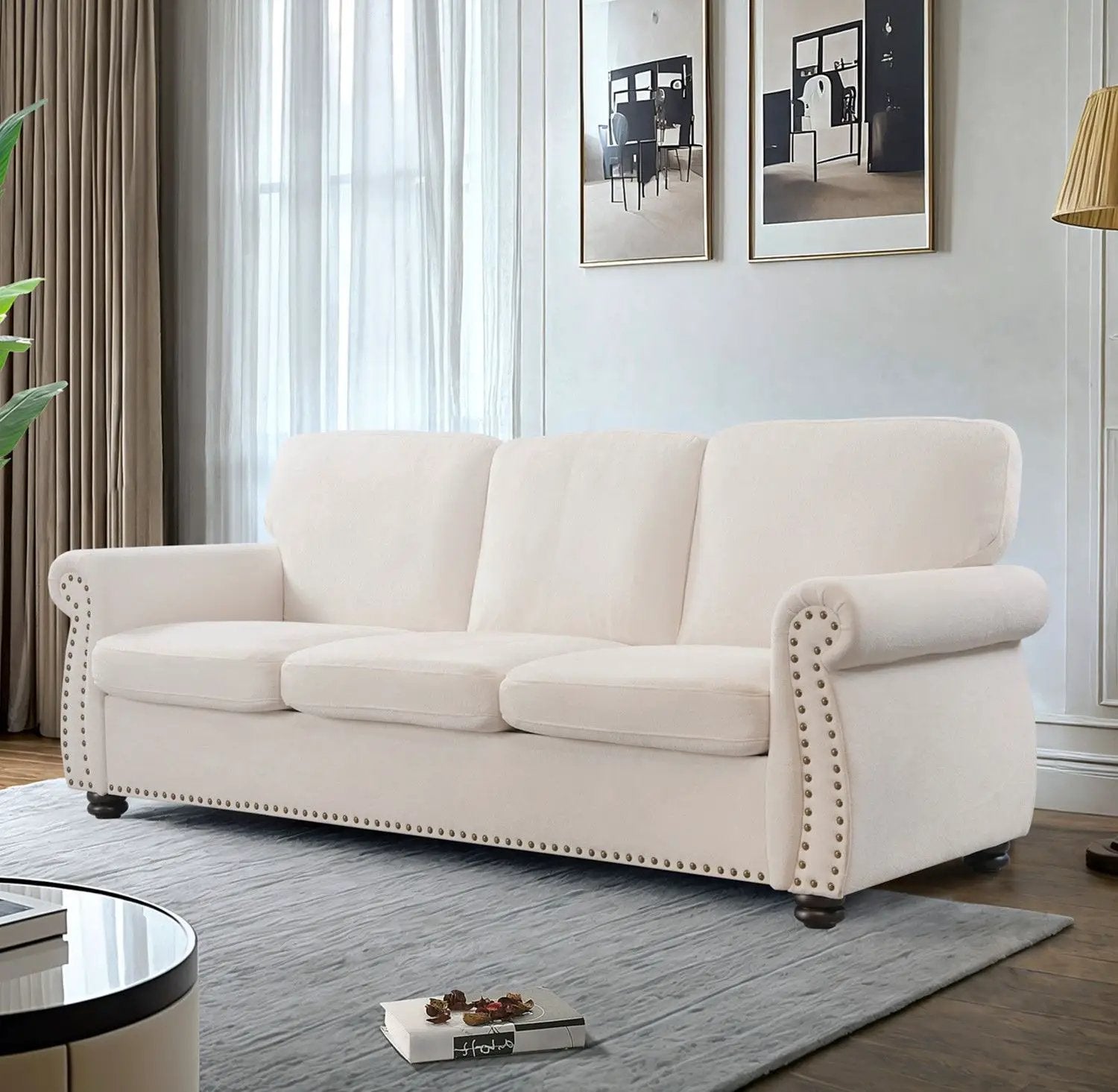 Soft Sofa, Upholstered 3 Seater Couch With High Density Foam, Loose Back Cushions And Turned Legs by HouseOfZazla