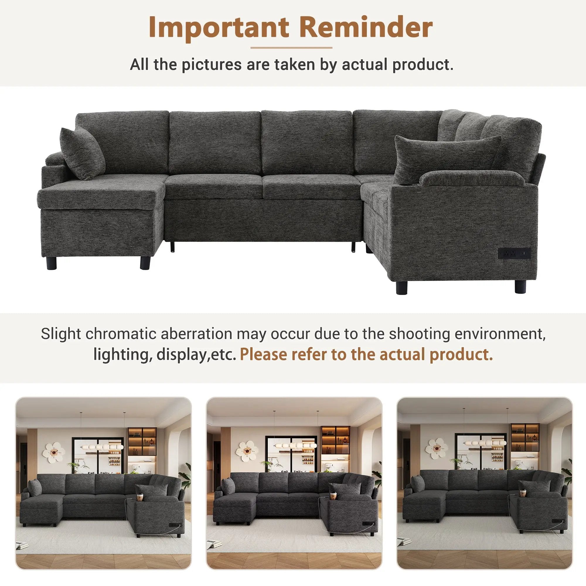 U-Shaped Sectional Sleeper Sofa With Ample Storage Space, 2 Cup Holders And Charging Ports For Living Room by HouseOfZazla