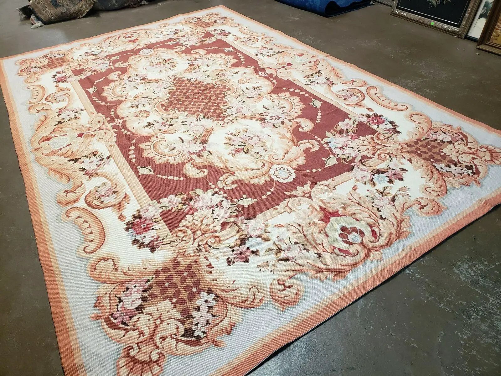 6' X 9' Vintage Handmade Chinese Needlepoint Wool Rug Flat Weave by Jewel Rugs