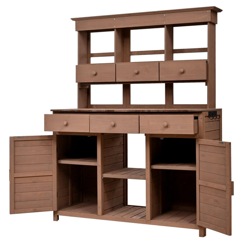 Topmax 65.7'' Tall Garden Potting Bench Table with Hutch by HouseOfZazla
