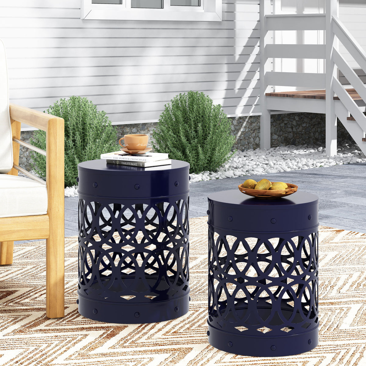 Navy Blue Outdoor Metal Set of 2 End Tables, photo 4 of 10