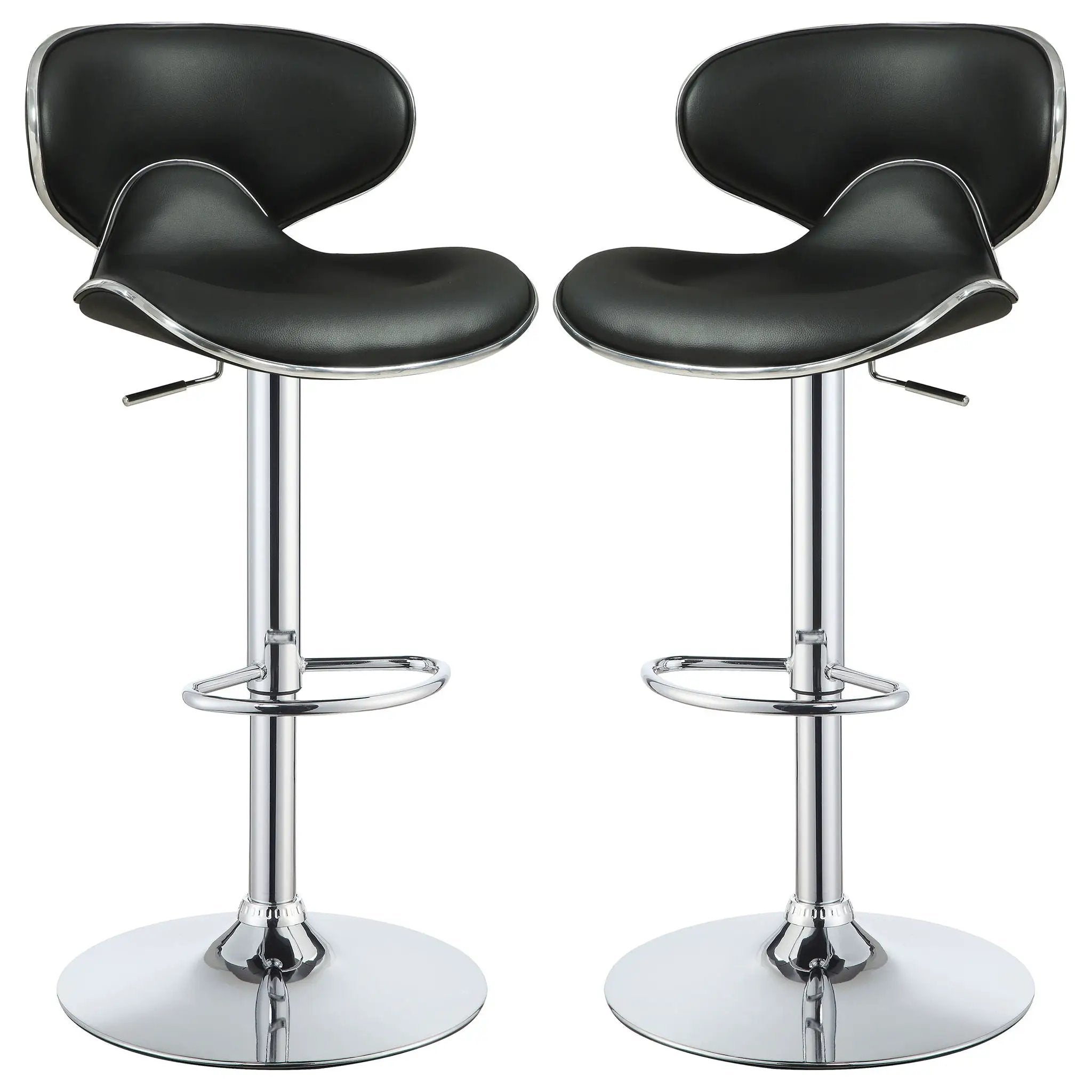 Bar Stool With Curved Design, Height Adjustable & Swivel Base (Set of 2) - Black by HouseOfZazla