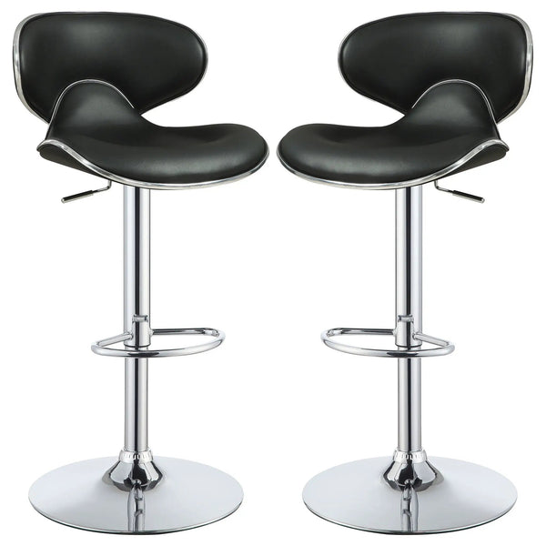 Bar Stool With Curved Design, Height Adjustable & Swivel Base (Set of 2) - Black