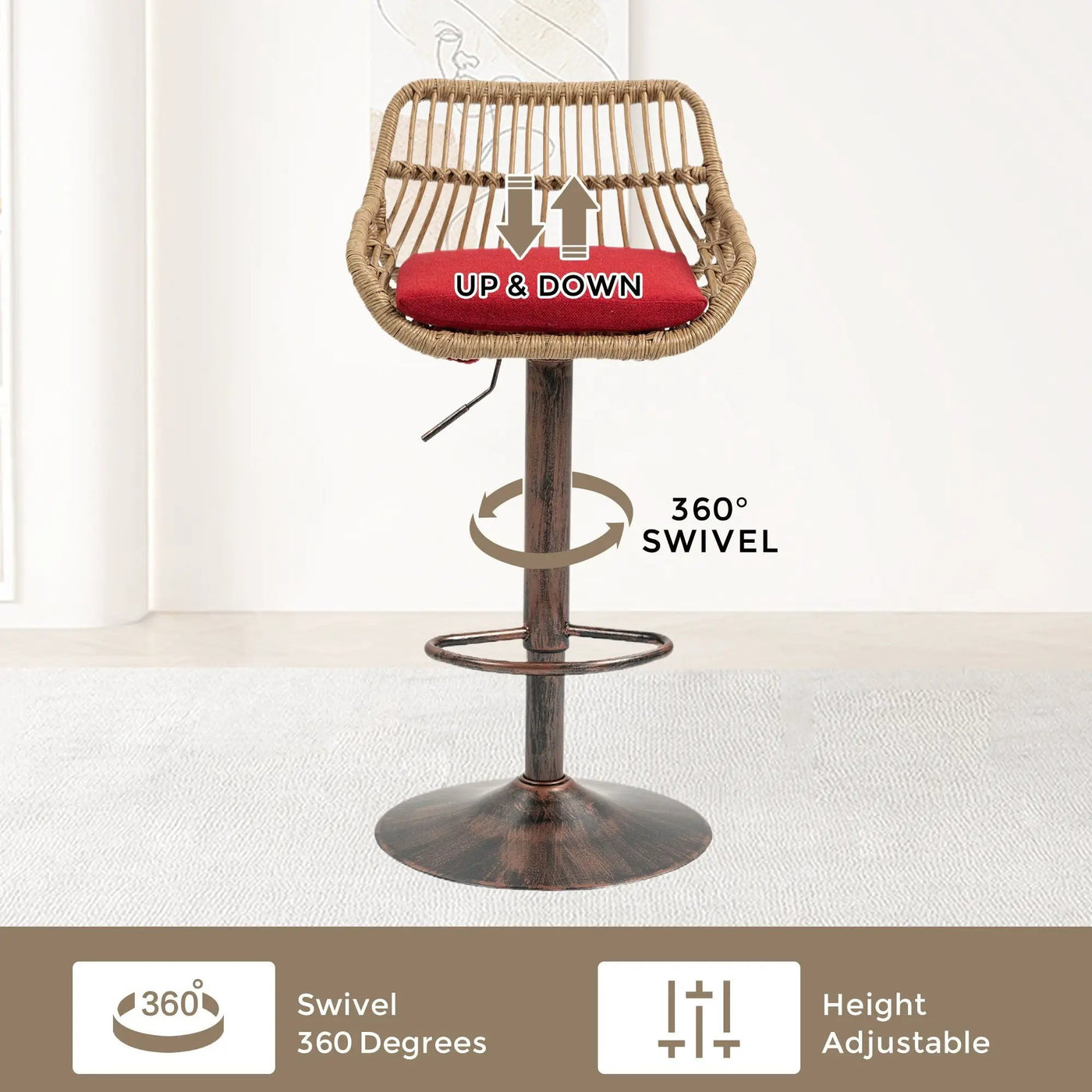 Modern Swivel Bar Stools Adjustable Counter Chairs With Footrest (Set of 2) by Unique Piece Furniture
