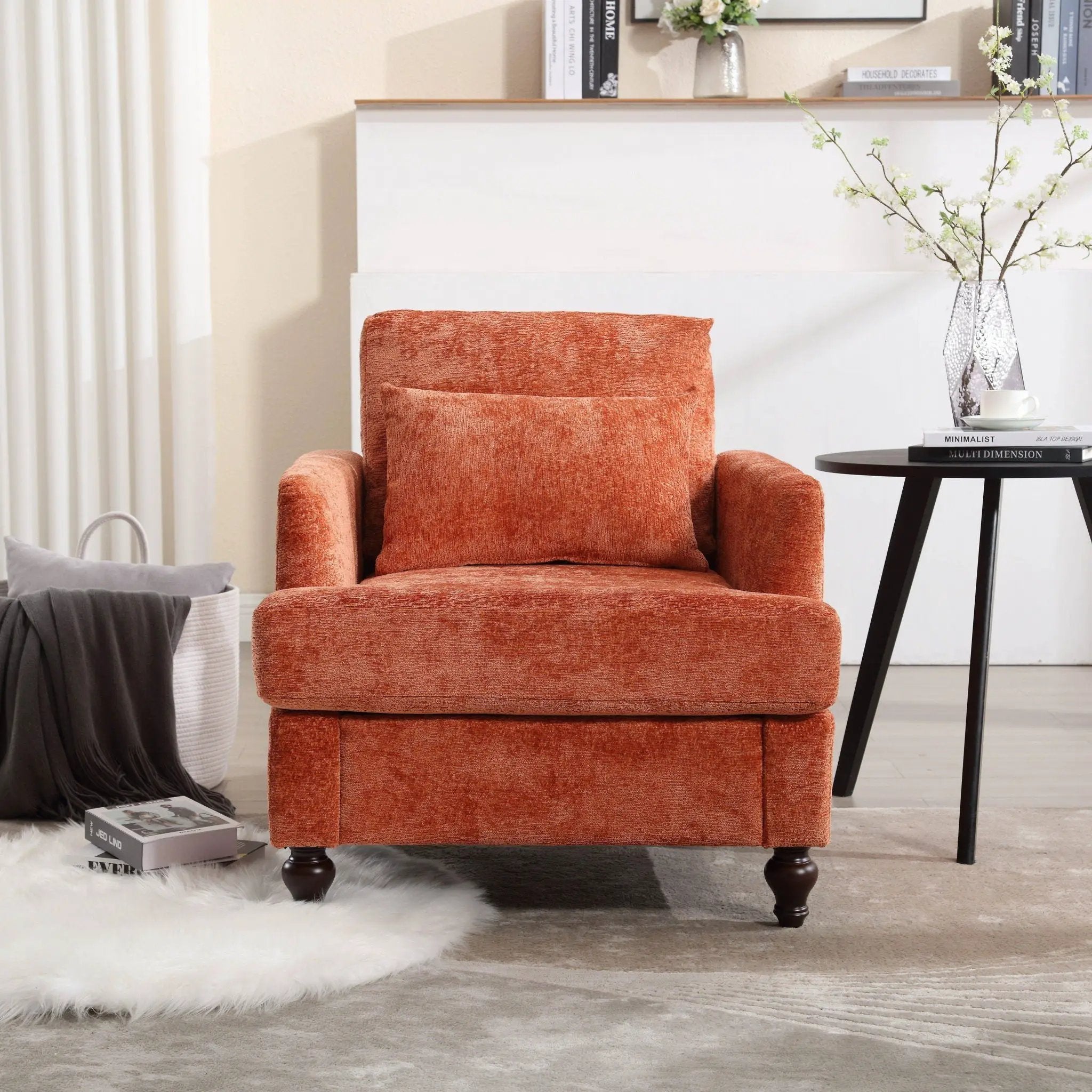 Modern Mid Century Wood Frame Armchair With Tufted Design by Unique Piece Furniture
