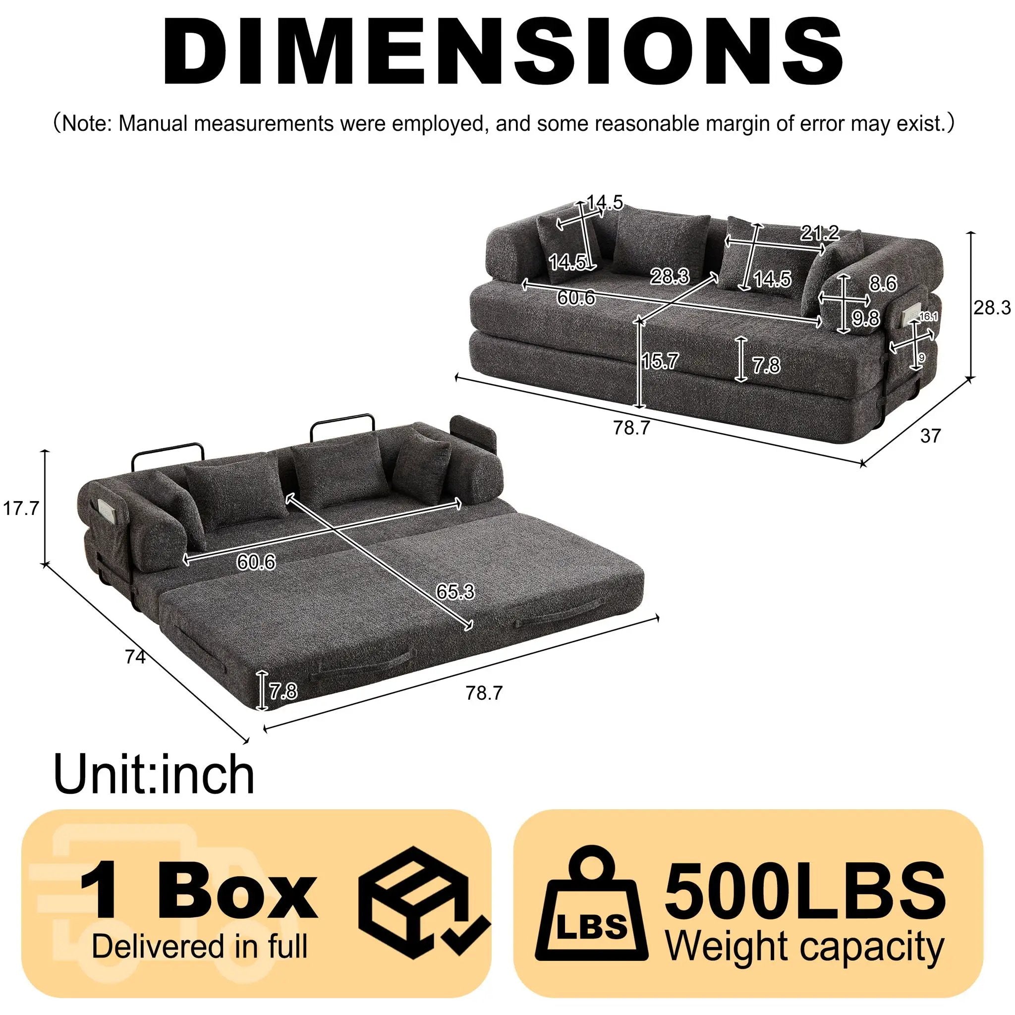 Convertible Sleeper Sofa Bed With Cylindrical Pillow by HouseOfZazla