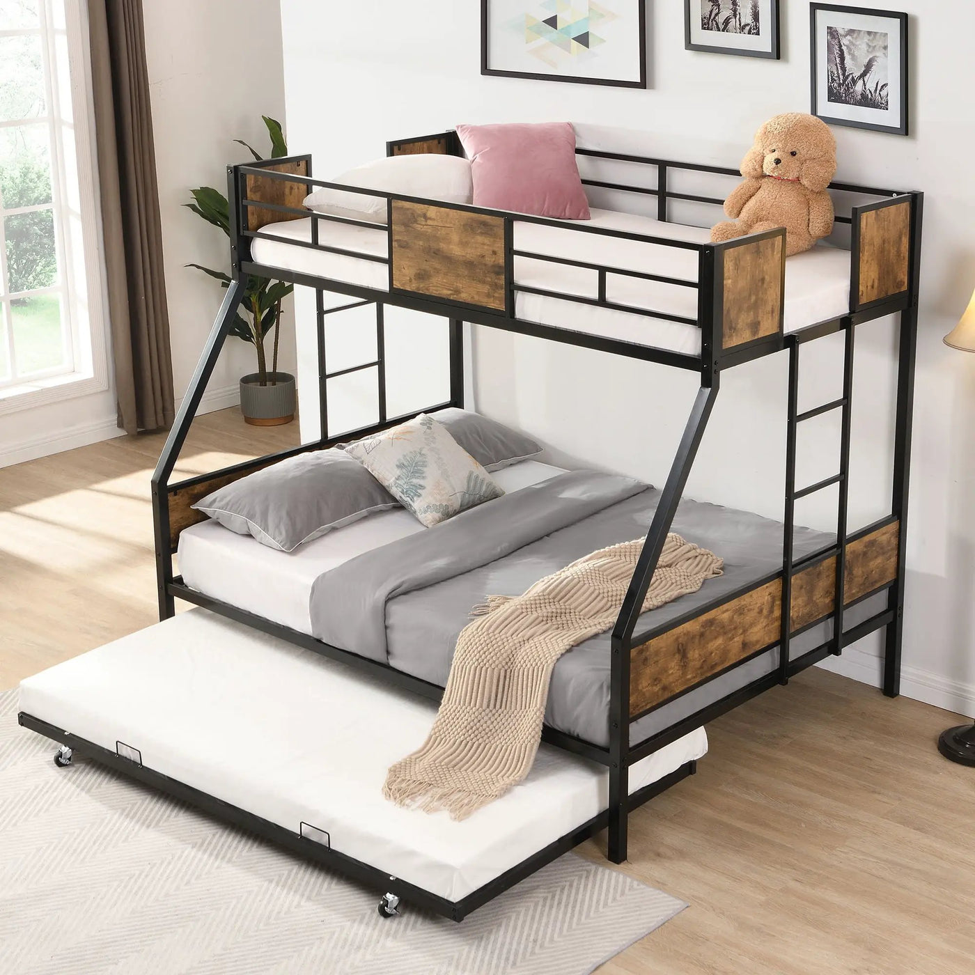 Modern Metal Bunk Bed With Side Ladders And Guardrail by HouseOfZazla